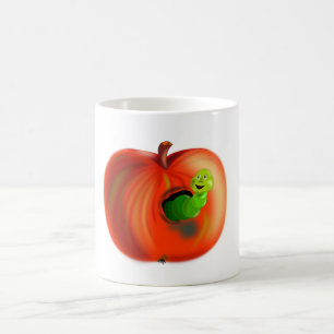 Happy Worm in Red Apple Funny Mug - Malerei Kaffeetasse