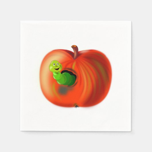 Happy Worm in Red Apple Serviette (Vorderseite)