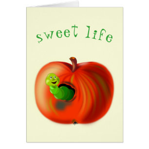 Happy Wurm in Red Apple Sweet Life Card Spaß