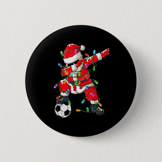 Happy Xmas Dabbing Santa Soccer Christmas Pajamas Button (Vorderseite)