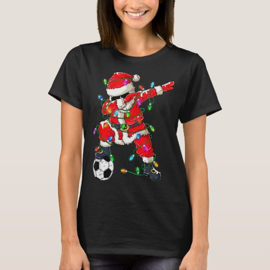 Happy Xmas Dabbing Santa Soccer Christmas Pajamas T-Shirt (Vorderseite)