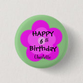 Happy Xth Birthday Niedlich rosa Blume Blütenverla Button (Vorderseite)