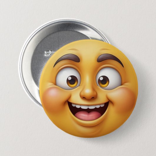 Happy Yellow 3D Effect Emoji Button (Vorne & Hinten)