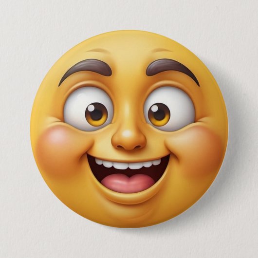 Happy Yellow 3D Effect Emoji Button (Vorderseite)