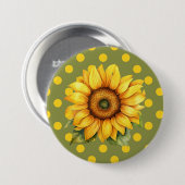 Happy Yellow and Green Sunflower on Polka-Dot Button (Vorne & Hinten)