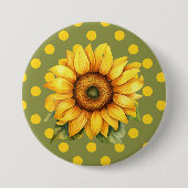 Happy Yellow and Green Sunflower on Polka-Dot Button (Vorderseite)