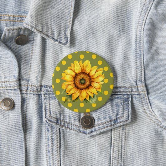 Happy Yellow and Green Sunflower on Polka-Dot Button (Beispiel)