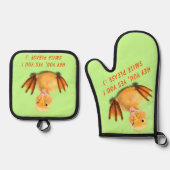 Happy Yellow Duck Custom Text Funny Ofenhandschuh & Topflappen-Set (Vorderseite)