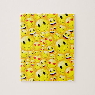 Happy Yellow Emoji Lächelnde Gesichter jubeln auf Puzzle