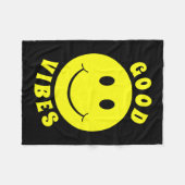 Happy Yellow Face Good Vibes Black Fleecedecke (Vorderseite (Horizontal))