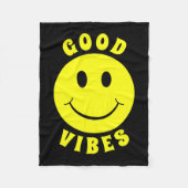 Happy Yellow Face Good Vibes Black Fleecedecke (Vorderseite)
