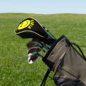 Happy Yellow Face Good Vibes Black Golf Headcover (In SItu)