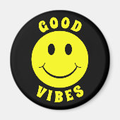 Happy Yellow Face Good Vibes Black Magnet (Vorne)