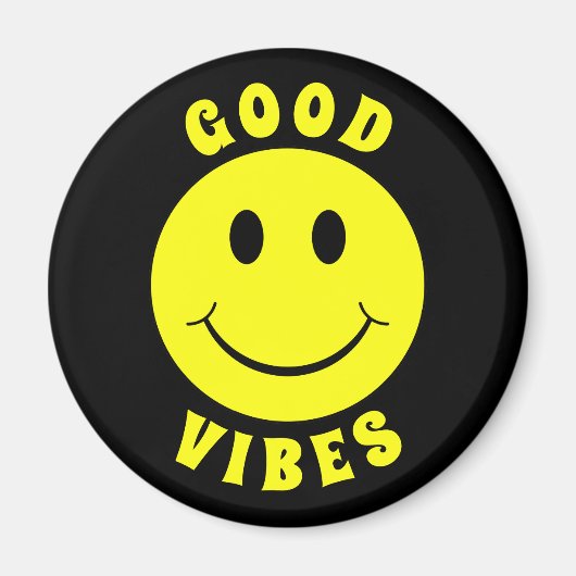 Happy Yellow Face Good Vibes Black Magnet (Vorne)
