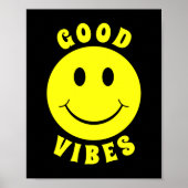 Happy Yellow Face Good Vibes Black Poster (Vorne)