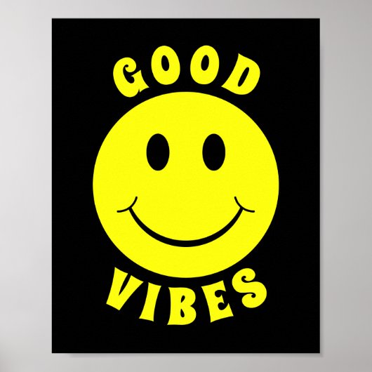 Happy Yellow Face Good Vibes Black Poster (Vorne)
