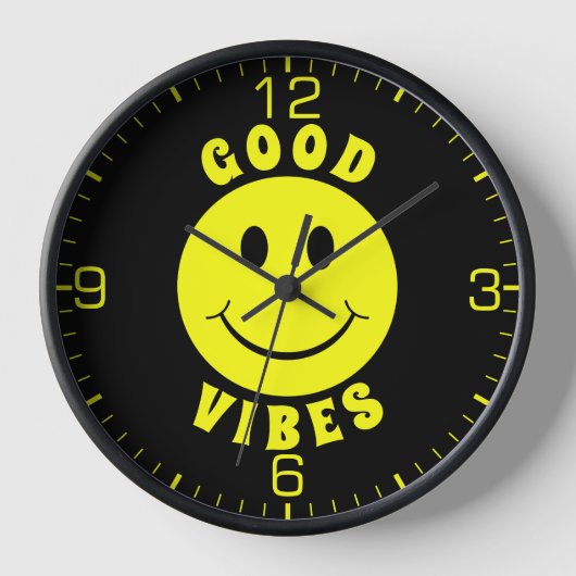 Happy Yellow Face Good Vibes Black Uhr (Vorderseite)