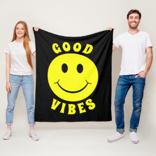 Happy Yellow Face Good Vibes Fleecedecke