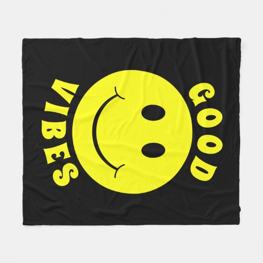 Happy Yellow Face Good Vibes Fleecedecke (Vorderseite (Horizontal))