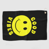 Happy Yellow Face Good Vibes Golfhandtuch (Horizontal)
