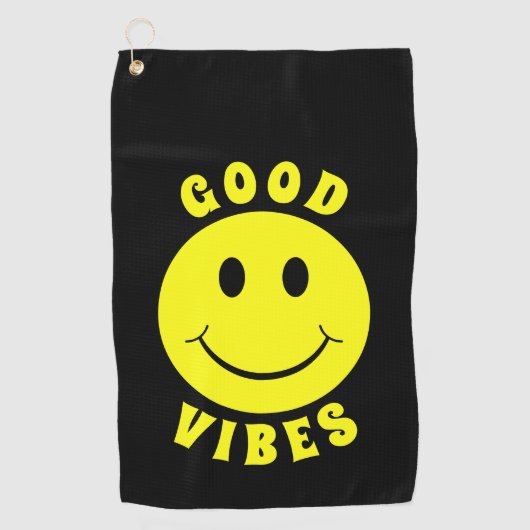 Happy Yellow Face Good Vibes Golfhandtuch (Vorderseite)