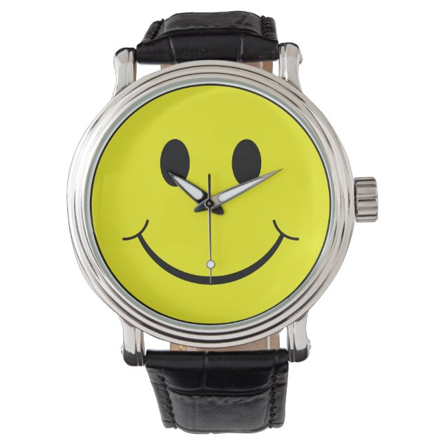 Happy Yellow Face Graphic Armbanduhr (Vorderseite)