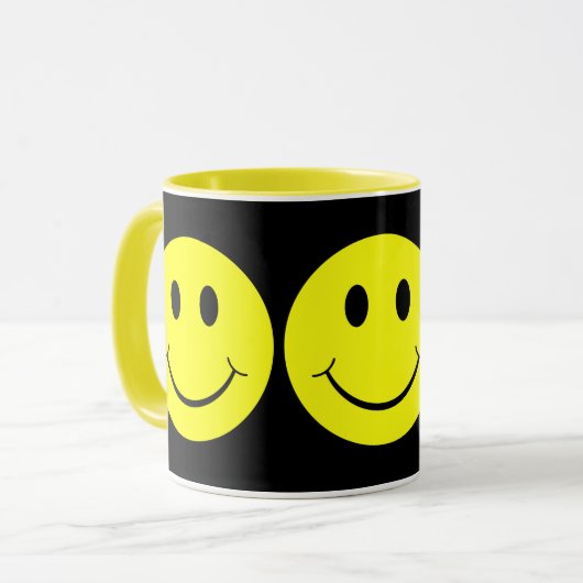 Happy Yellow Faces Black Tasse (Vorderseite Links)