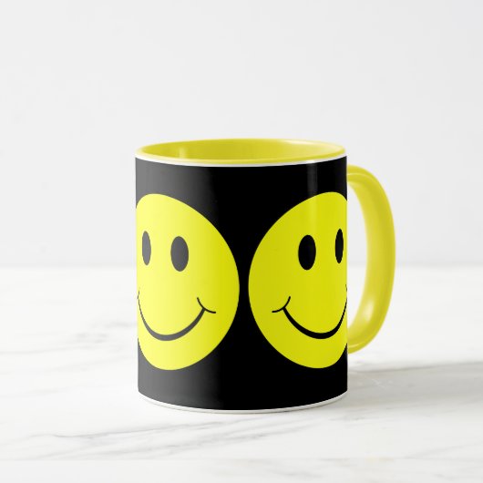 Happy Yellow Faces Black Tasse (VorderseiteRechts)