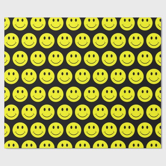 Happy Yellow Faces Pattern Schwarz Geschenkpapier (Flach)