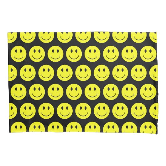 Happy Yellow Faces Pattern Schwarz Kissenbezug (Vorderseite)