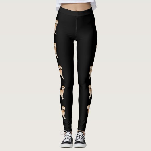 Happy Yellow Golden Retriever Niedlich Cartoon Hun Leggings (Vorderseite)