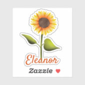 Happy Yellow Orange Sunflower Personalisiert Name Aufkleber (Blatt)