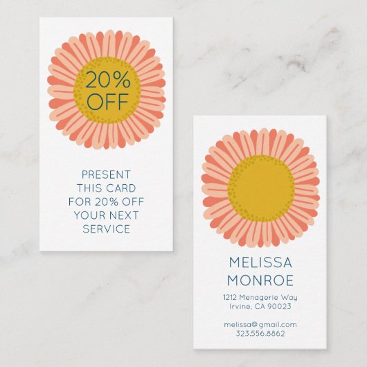 Happy Yellow Pink Daisy Sonnenblume illustriert Rabattkarte (Vorne/Hinten)