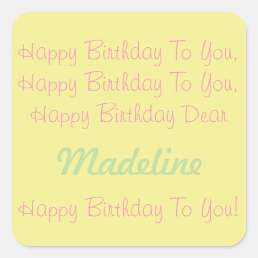 Happy Yellow Pink Mint Personalisierter Geburtstag Quadratischer Aufkleber (Vorderseite)