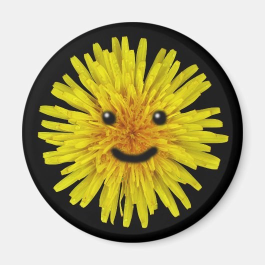 Happy Yellow Summer Dandelion Blume auf einer beli Magnet (Vorne)
