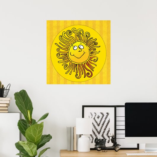 Happy Yellow Sun Lächeln Poster (Heimbüro)