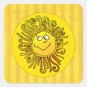 Happy Yellow Sun Lächeln Quadratischer Aufkleber