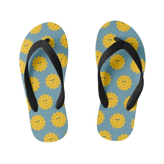 Happy Yellow Sun Pattern on Blue Kinderbadesandalen (Fußbett)