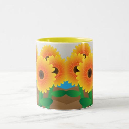 Happy Yellow Sunblumen Zweifarbige Tasse (Mittel)