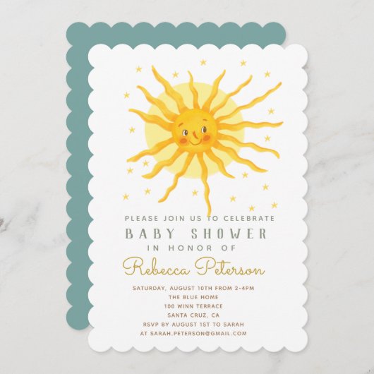 Happy Yellow Sunshine Baby Shower Einladung (Vorne/Hinten)