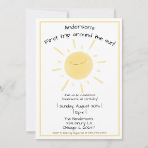 Happy Yellow Sunshine Gender Neutral 1. Geburtstag Einladung