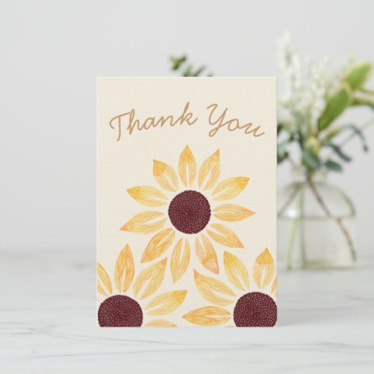 Happy Yellow Watercolor Sonnenblumen Dankeskarte (Stehend Vorderseite)