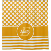 Happy Yellow & White Name Geometric Pattern Duschvorhang (Vorderseite)