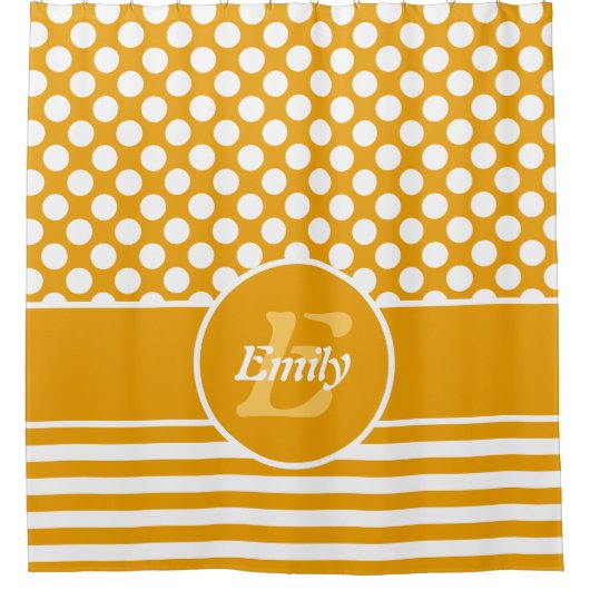 Happy Yellow & White Name Geometric Pattern Duschvorhang (Vorderseite)