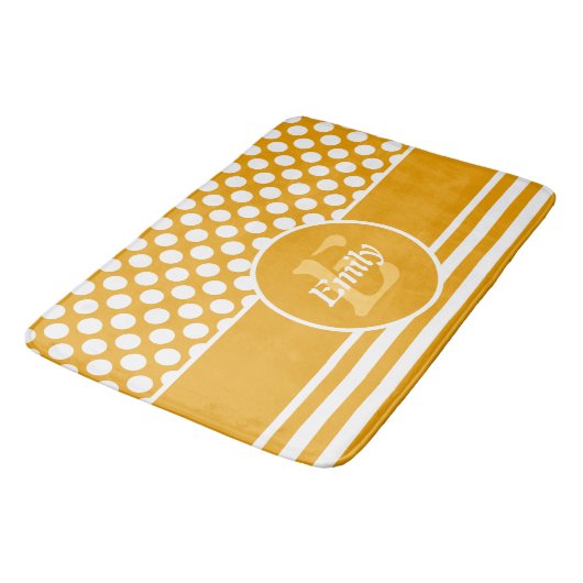 Happy Yellow &White Named Polka Dot Badematte (Schrägansicht)