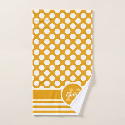 Happy Yellow & White Named Polka Dot Badhandtuch Set (Handtuch)