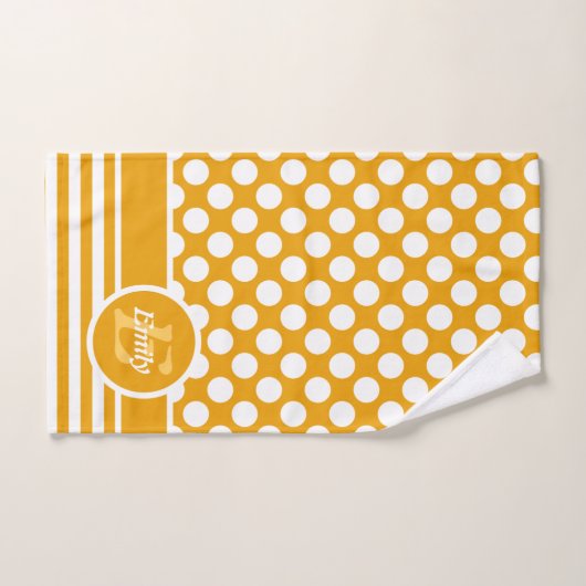 Happy Yellow & White Named Polka Dot Badhandtuch Set (Handtuch)