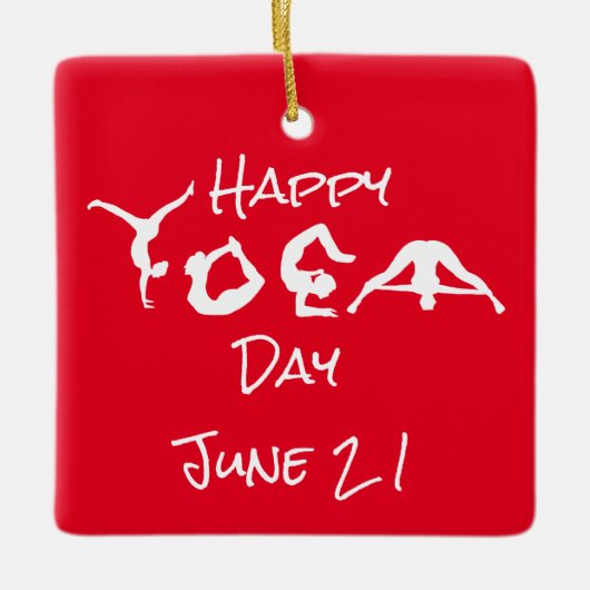 Happy Yoga Day Ornament mit Namen (Vorderseite)