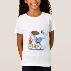 Happy Young Girl On A Bike Girls T-Shirt
