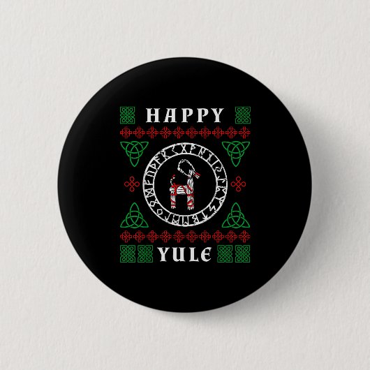 Happy Yule Pagan Wicca Ugly Christmas Sweater Button (Vorderseite)